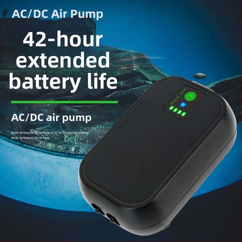 Akváriumi oxigénpumpa, csendes üzemmód, AC/DC működés, USB töltés, hordozható kültéri horgászathoz (2 kg)