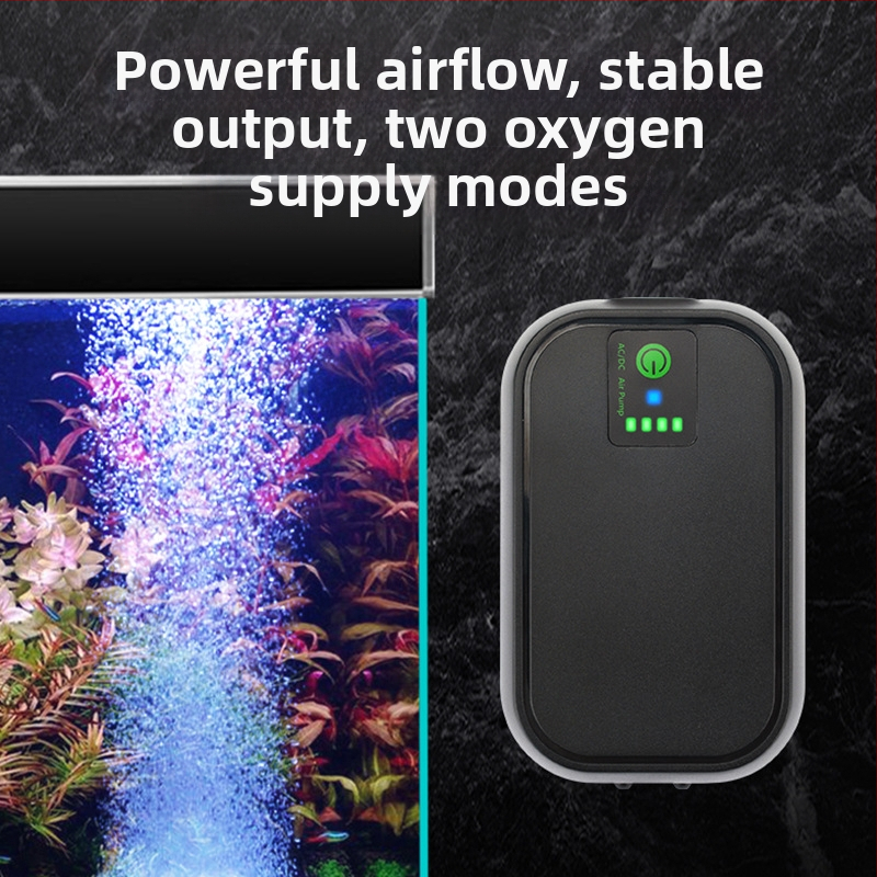 Akváriumi oxigénpumpa, csendes üzemmód, AC/DC működés, USB töltés, hordozható kültéri horgászathoz (2 kg)