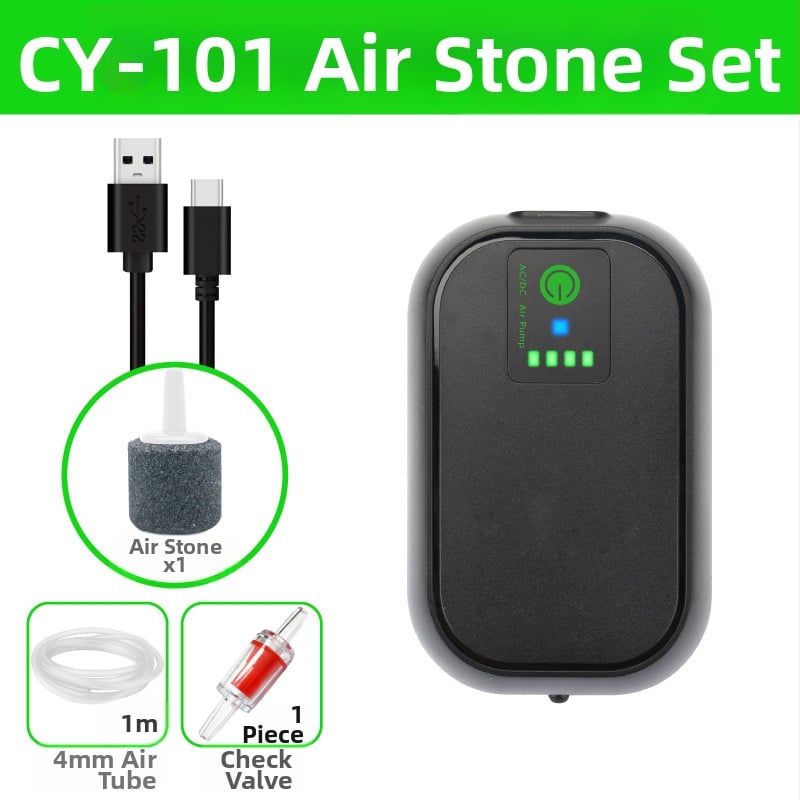 Akváriumi oxigénpumpa, csendes üzemmód, AC/DC működés, USB töltés, hordozható kültéri horgászathoz (2 kg)