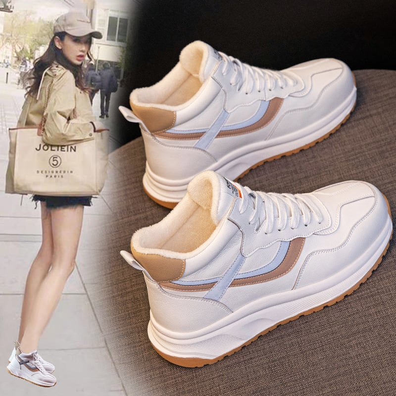 Női valódi bőrből készült sportcipő, magasított felsőrésszel, fleece belsővel, fűzős zárás, vastag talp