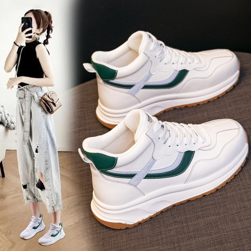 Női valódi bőrből készült sportcipő, magasított felsőrésszel, fleece belsővel, fűzős zárás, vastag talp