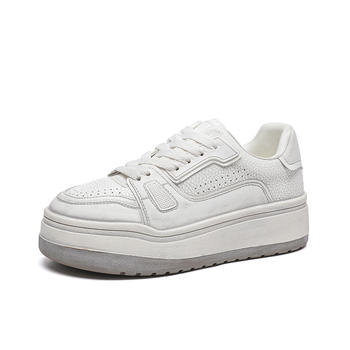 Женски маратонки с дебела подметка, предно връзване, двуслойна кожа на горната част, гумена подметка, средна височина на глезена