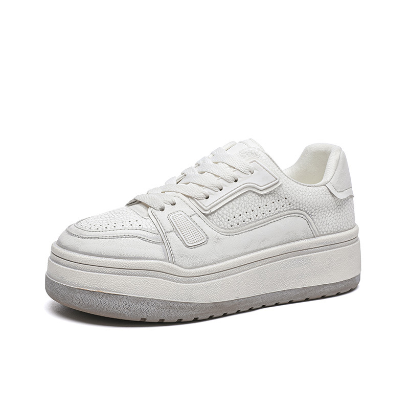 Женски маратонки с дебела подметка, предно връзване, двуслойна кожа на горната част, гумена подметка, средна височина на глезена