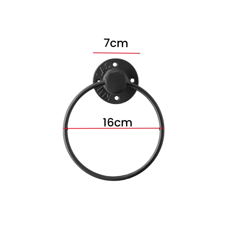 Ipari stílusú vas törölközőtartó — falra szerelhető, kör alakú ajtóhúzógyűrűvel, egylépcsős, sütőfesték felülettel, multifunkcionális
