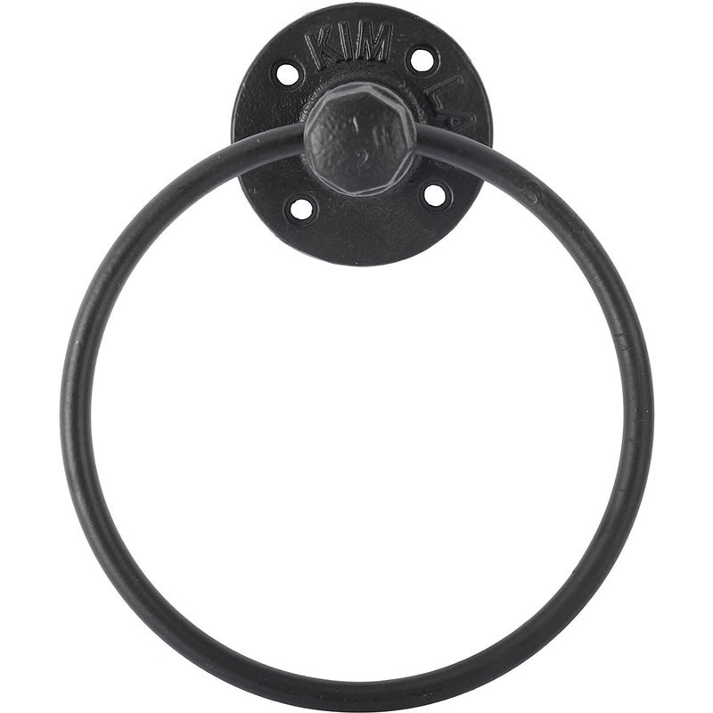 Ipari stílusú vas törölközőtartó — falra szerelhető, kör alakú ajtóhúzógyűrűvel, egylépcsős, sütőfesték felülettel, multifunkcionális