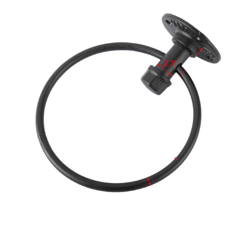 Ipari stílusú vas törölközőtartó — falra szerelhető, kör alakú ajtóhúzógyűrűvel, egylépcsős, sütőfesték felülettel, multifunkcionális