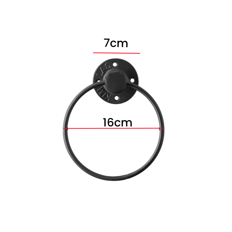 Ipari stílusú vas törölközőtartó — falra szerelhető, kör alakú ajtóhúzógyűrűvel, egylépcsős, sütőfesték felülettel, multifunkcionális