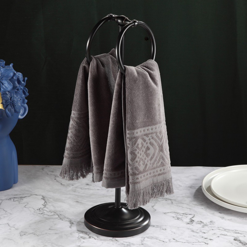 Padlón álló rozsdamentes acél törölközőtartó dupla gyűrűkkel, 1 szintű, modern minimalista kialakítás, teherbírás 20 kg