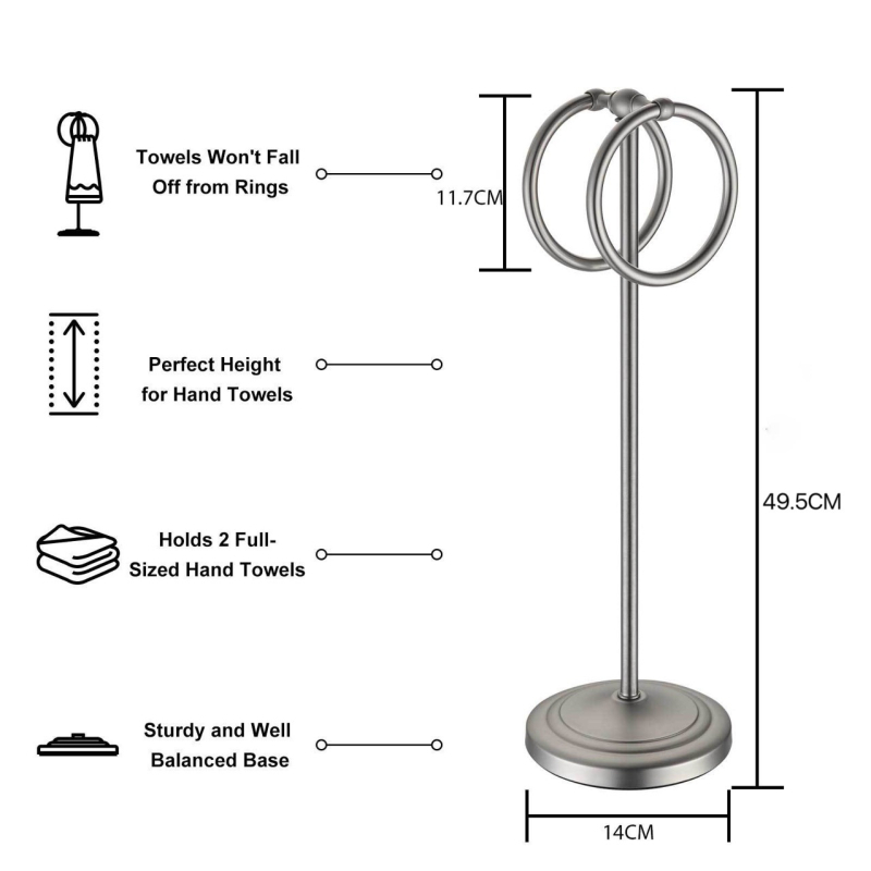 Padlón álló rozsdamentes acél törölközőtartó dupla gyűrűkkel, 1 szintű, modern minimalista kialakítás, teherbírás 20 kg