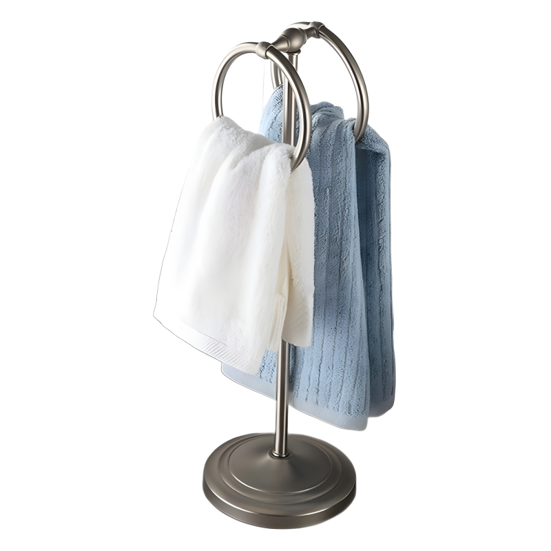 Padlón álló rozsdamentes acél törölközőtartó dupla gyűrűkkel, 1 szintű, modern minimalista kialakítás, teherbírás 20 kg