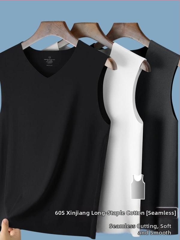 Ανδρικό αμάνικο τοπ από 100% βαμβάκι, στενή γραμμή, χωρίς μανίκια, στρογγυλό ή V-λαιμό, καλοκαιρινό μοντέλο 2025