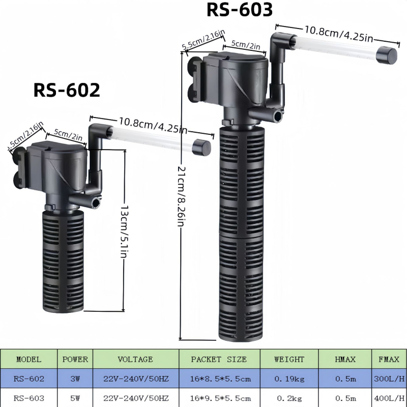 Υποβρύχιο φίλτρο ενυδρείου με ενσωματωμένο σύστημα τριών σε ένα τύπου σταγόνας για ήσυχη οξυγόνωση (RS-602, πλαστικό)