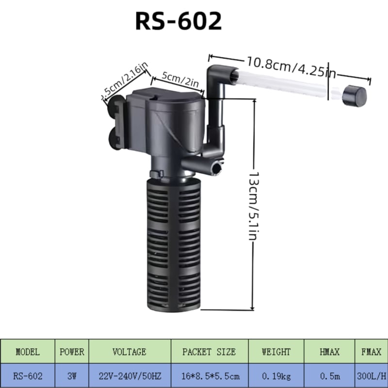 Υποβρύχιο φίλτρο ενυδρείου με ενσωματωμένο σύστημα τριών σε ένα τύπου σταγόνας για ήσυχη οξυγόνωση (RS-602, πλαστικό)