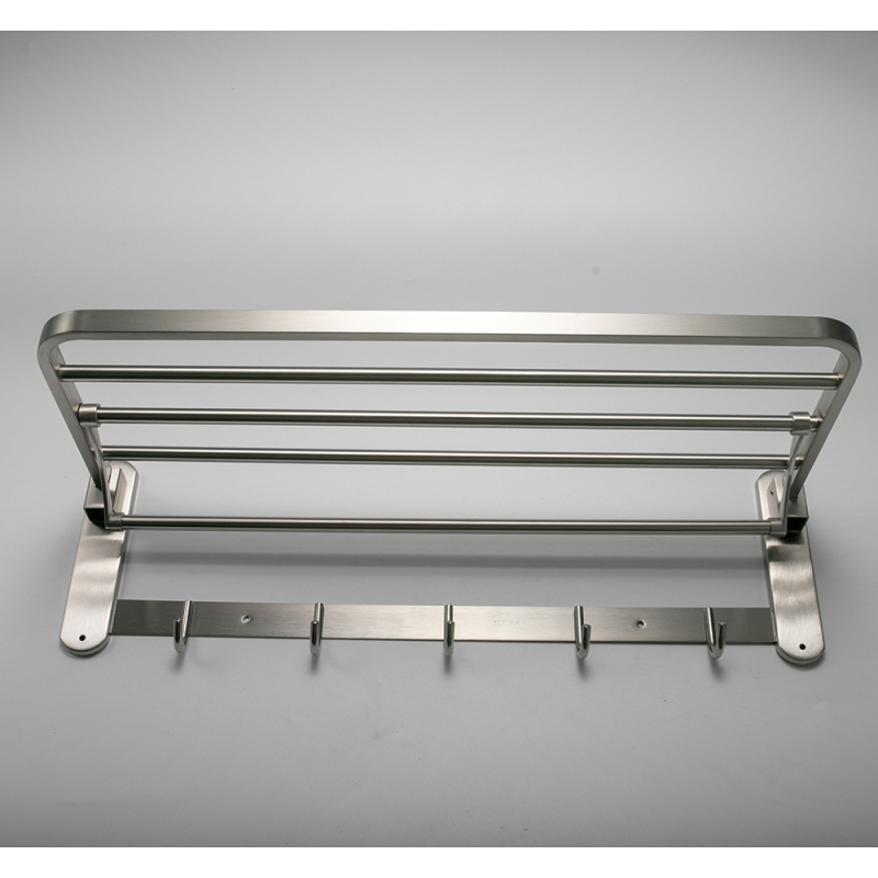 Raft de prosoape din oțel inoxidabil, două etaje, pliabil, montaj pe perete cu șuruburi, sarcină de 20 kg