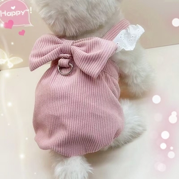 Odeća za kućne ljubimce: kordurova haljina s mašnicom za proljeće i jesen, kopča za povodac, čipka, casual stil, poliester