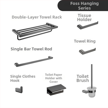 Set kupaonskih dodataka od nehrđajućeg čelika s brušenim završnim obradom — šest dijelova i više — moderni minimalistički stil