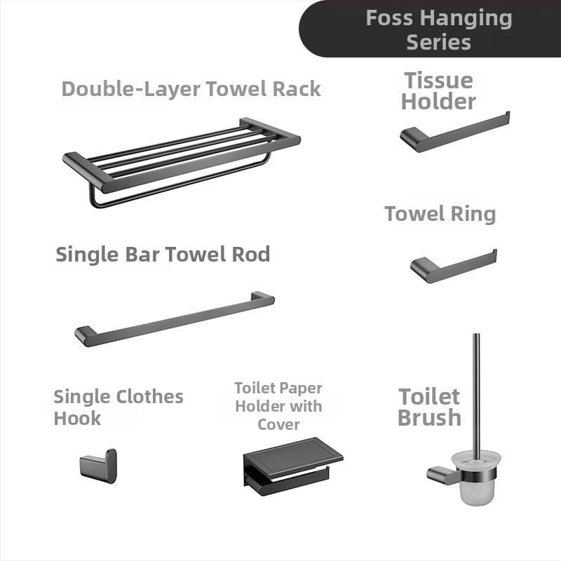 Set kupaonskih dodataka od nehrđajućeg čelika s brušenim završnim obradom — šest dijelova i više — moderni minimalistički stil