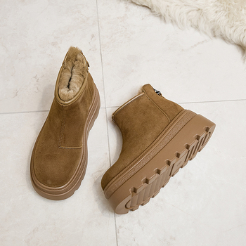 Casual platform loafers s velurom, gornji dio od velura, podstava od zeca, okrugli nos, stražnji zatvarač, 6–8 cm peta