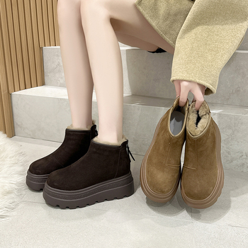 Casual platform loafers s velurom, gornji dio od velura, podstava od zeca, okrugli nos, stražnji zatvarač, 6–8 cm peta