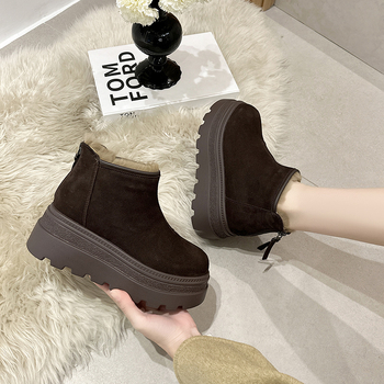 Casual platform loafers s velurom, gornji dio od velura, podstava od zeca, okrugli nos, stražnji zatvarač, 6–8 cm peta