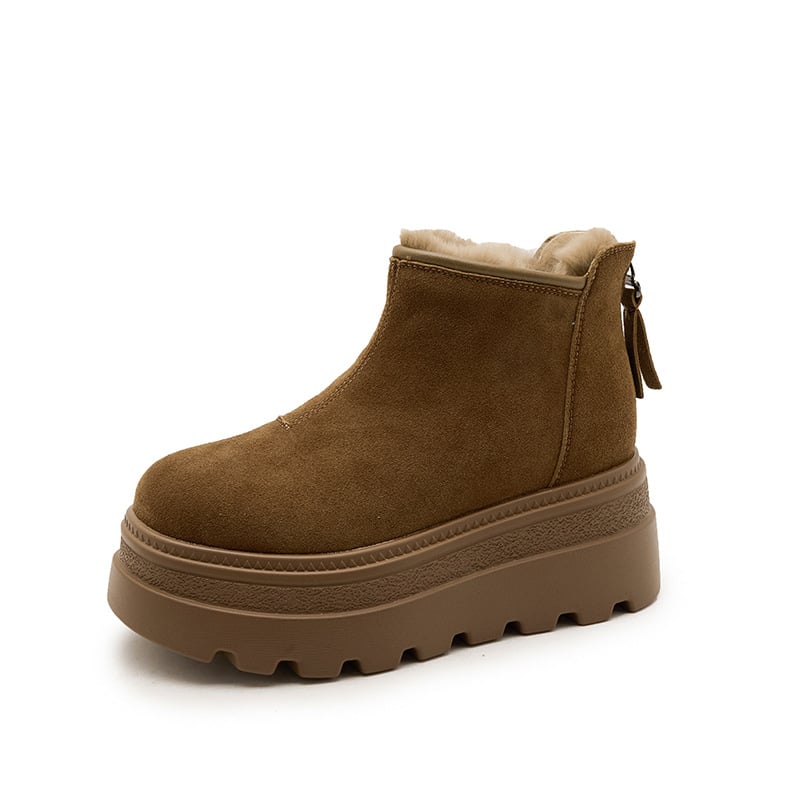 Casual platform loafers s velurom, gornji dio od velura, podstava od zeca, okrugli nos, stražnji zatvarač, 6–8 cm peta