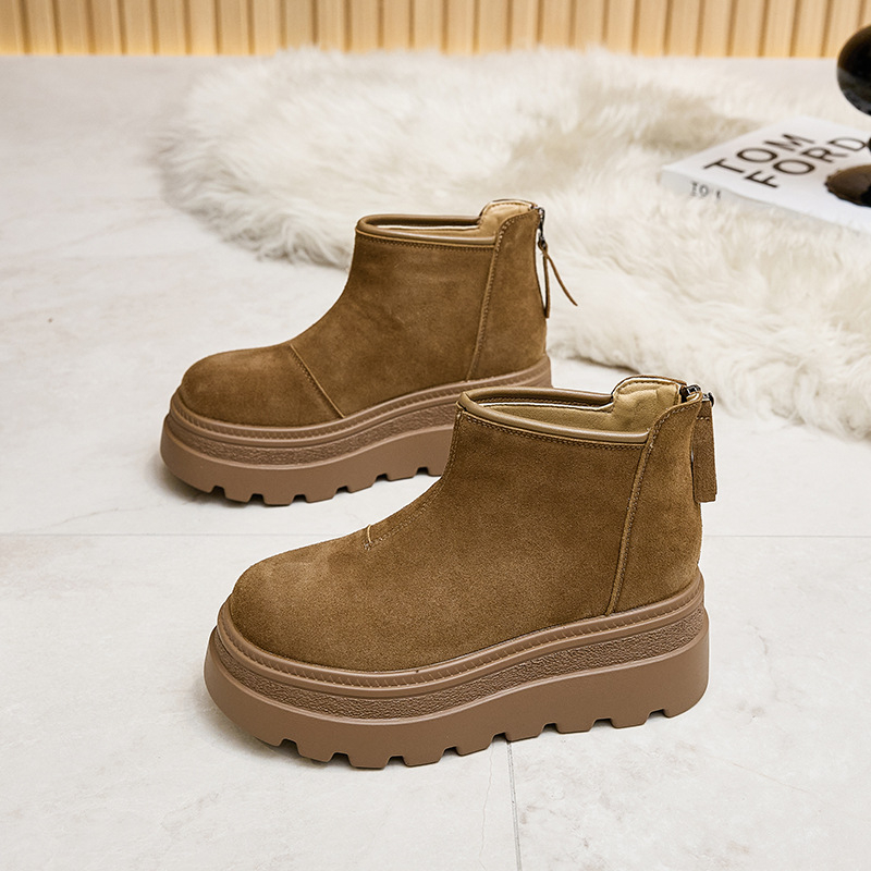 Casual platform loafers s velurom, gornji dio od velura, podstava od zeca, okrugli nos, stražnji zatvarač, 6–8 cm peta