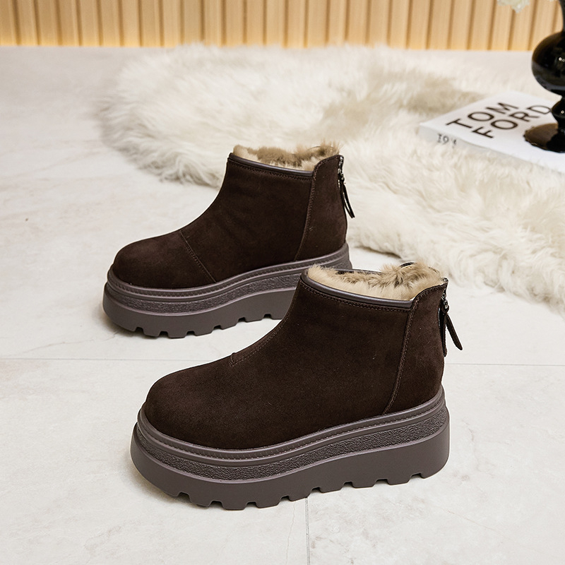 Casual platform loafers s velurom, gornji dio od velura, podstava od zeca, okrugli nos, stražnji zatvarač, 6–8 cm peta