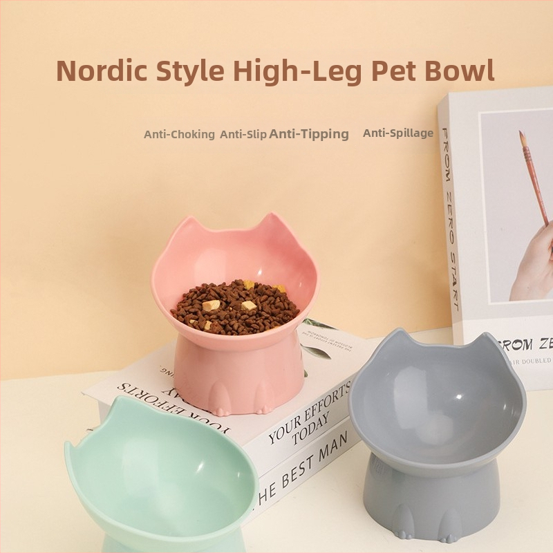 Υψωμένο πλαστικό μπολ για κατοικίδια, κεκλιμένο χείλος, αντιδιαρροϊκό σχέδιο, κατάλληλο για γάτες και σκύλους