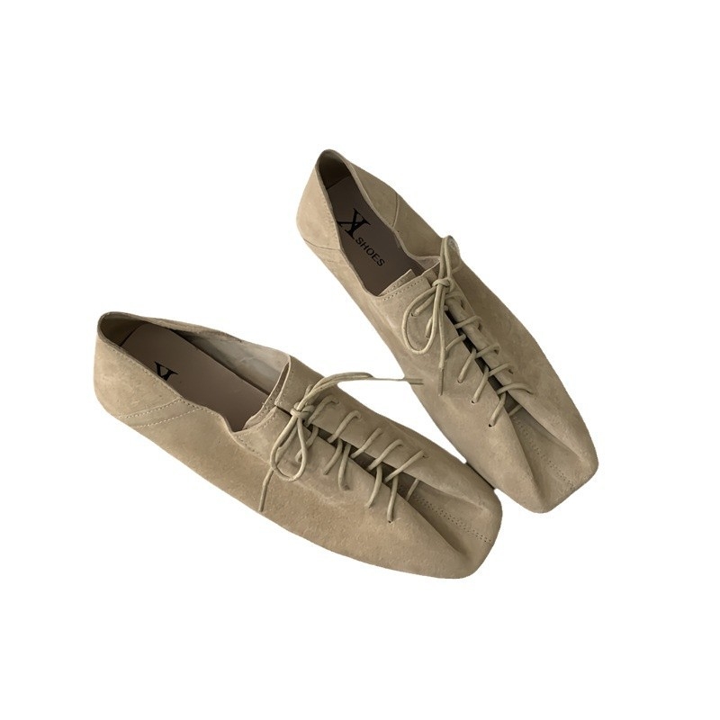 Ženske kožne loaferice s remenom, mek pod, niski pet 1–3 cm, kvadratni nos, korejski stil, jesen 2024