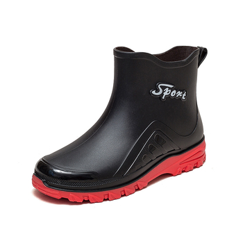 Ghete de ploaie pentru bărbați, partea superioară din PVC, slip-on scurt, impermeabile și antiderapante, căptușite cu lână artificială, toc redus