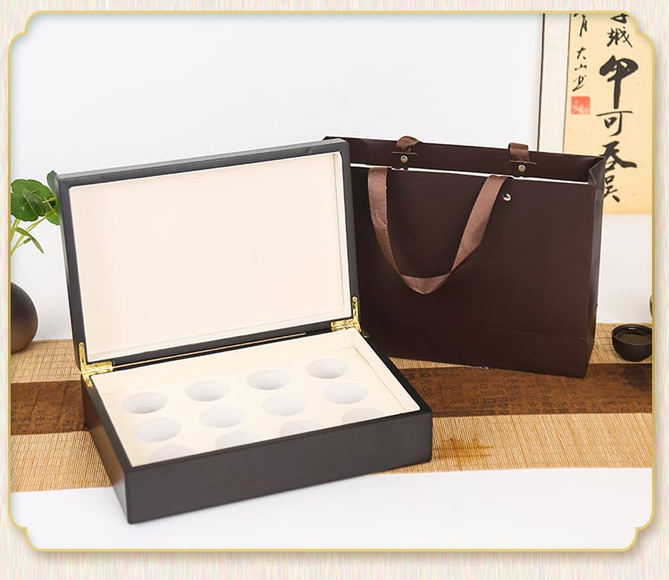 Kutija za čaj od prirodnog drveta, Ebony box tea serija, graviranje, pozlaćivanje, sitotisak, EVA ulošak