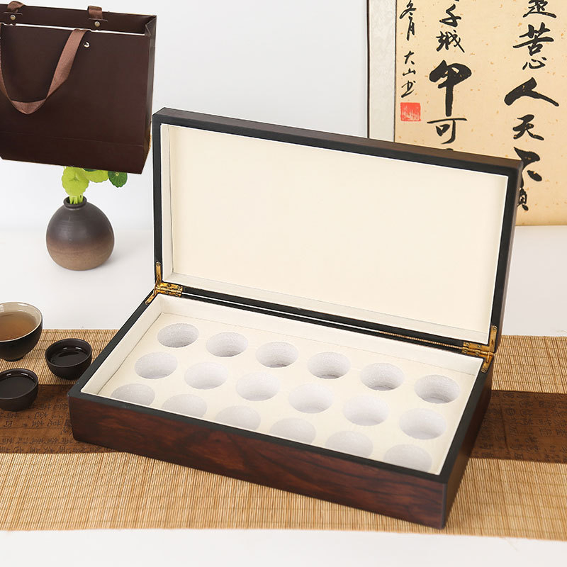 Kutija za čaj od prirodnog drveta, Ebony box tea serija, graviranje, pozlaćivanje, sitotisak, EVA ulošak