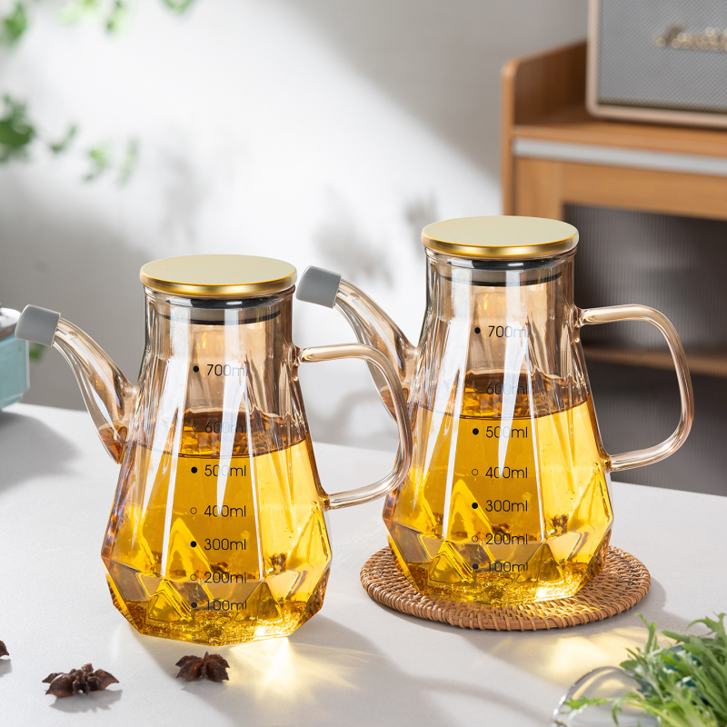 Staklena boca za ulje s izljevom u obliku orlovog kljuna, bez kapanja, mjerna skala, moderni minimalistički stil