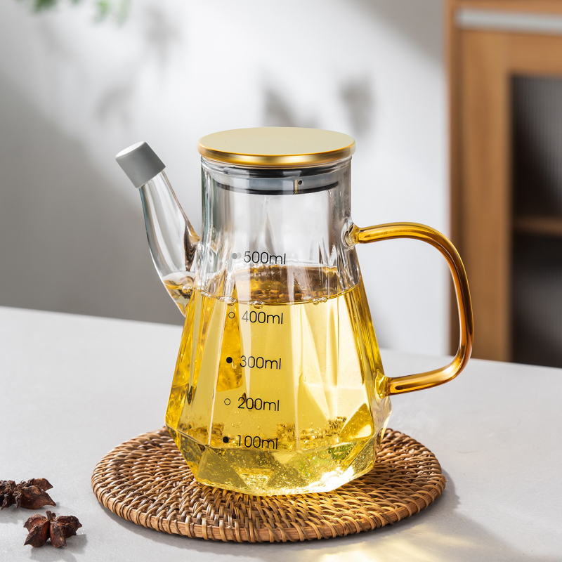 Staklena boca za ulje s izljevom u obliku orlovog kljuna, bez kapanja, mjerna skala, moderni minimalistički stil