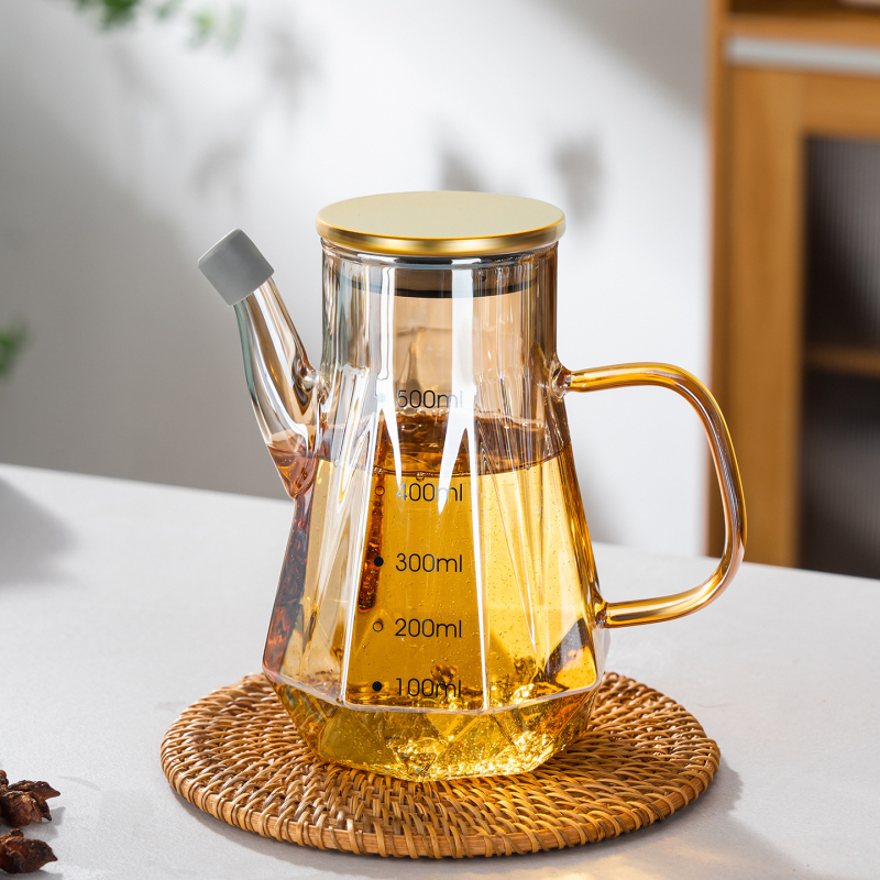 Staklena boca za ulje s izljevom u obliku orlovog kljuna, bez kapanja, mjerna skala, moderni minimalistički stil