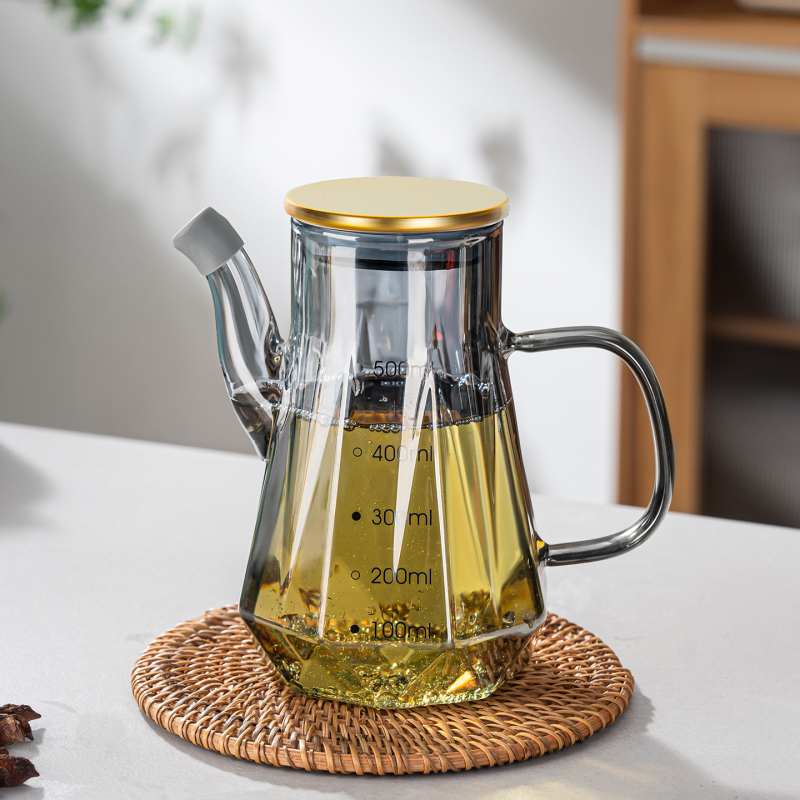 Staklena boca za ulje s izljevom u obliku orlovog kljuna, bez kapanja, mjerna skala, moderni minimalistički stil