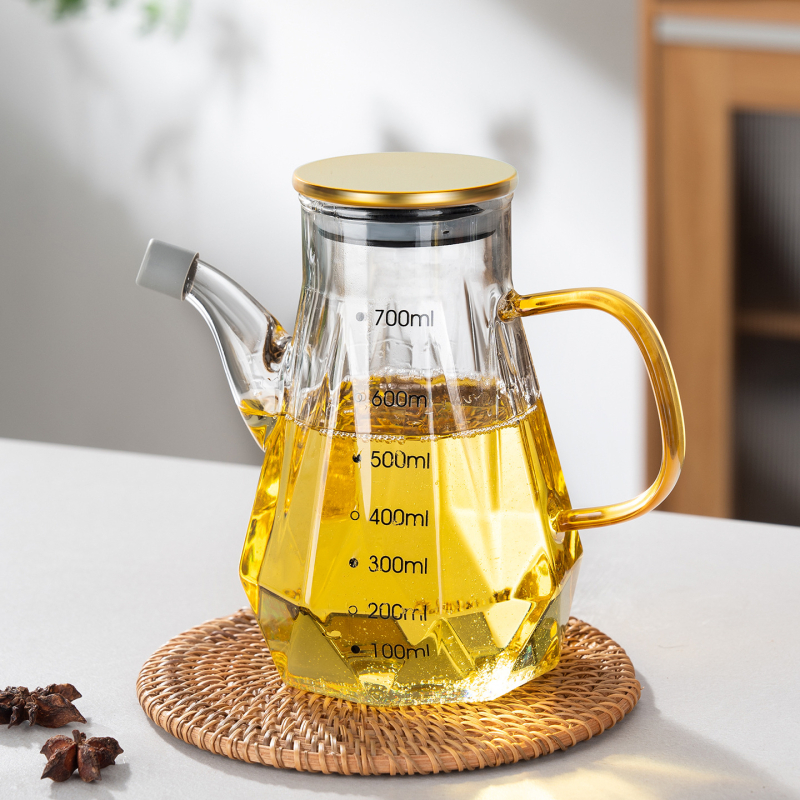 Staklena boca za ulje s izljevom u obliku orlovog kljuna, bez kapanja, mjerna skala, moderni minimalistički stil