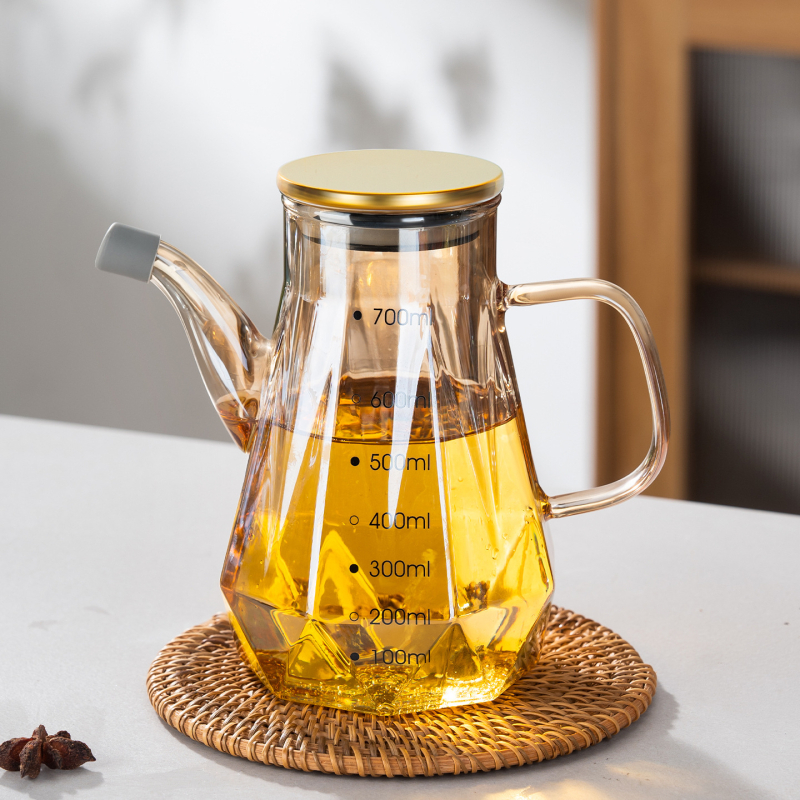 Staklena boca za ulje s izljevom u obliku orlovog kljuna, bez kapanja, mjerna skala, moderni minimalistički stil