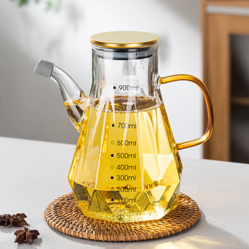 Staklena boca za ulje s izljevom u obliku orlovog kljuna, bez kapanja, mjerna skala, moderni minimalistički stil