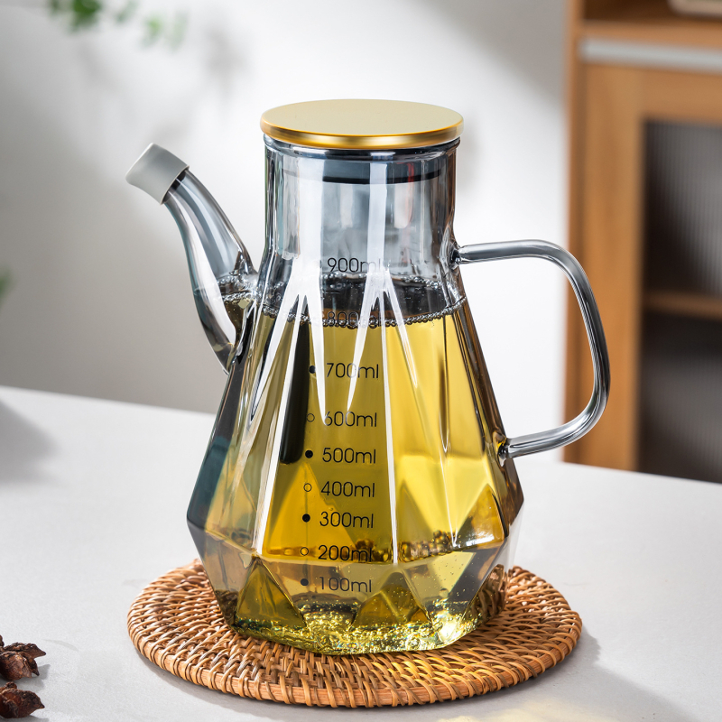 Staklena boca za ulje s izljevom u obliku orlovog kljuna, bez kapanja, mjerna skala, moderni minimalistički stil