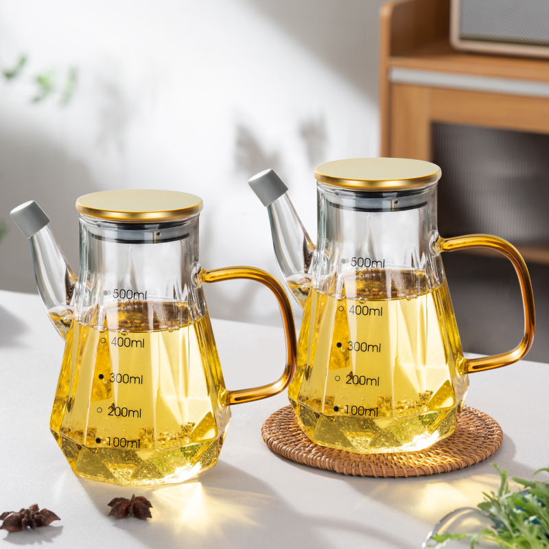 Staklena boca za ulje s izljevom u obliku orlovog kljuna, bez kapanja, mjerna skala, moderni minimalistički stil