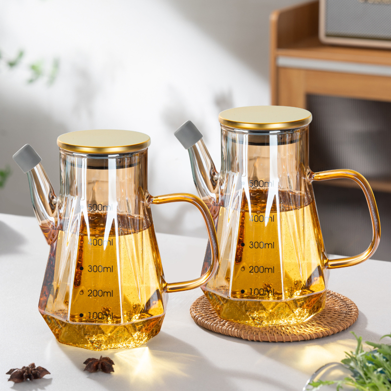 Staklena boca za ulje s izljevom u obliku orlovog kljuna, bez kapanja, mjerna skala, moderni minimalistički stil