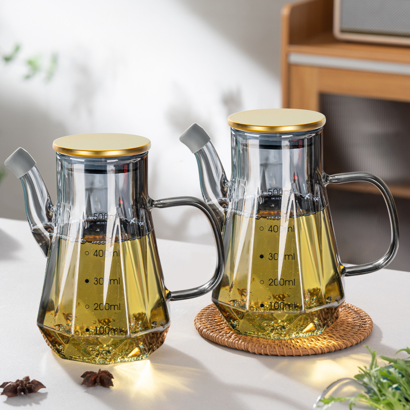 Staklena boca za ulje s izljevom u obliku orlovog kljuna, bez kapanja, mjerna skala, moderni minimalistički stil