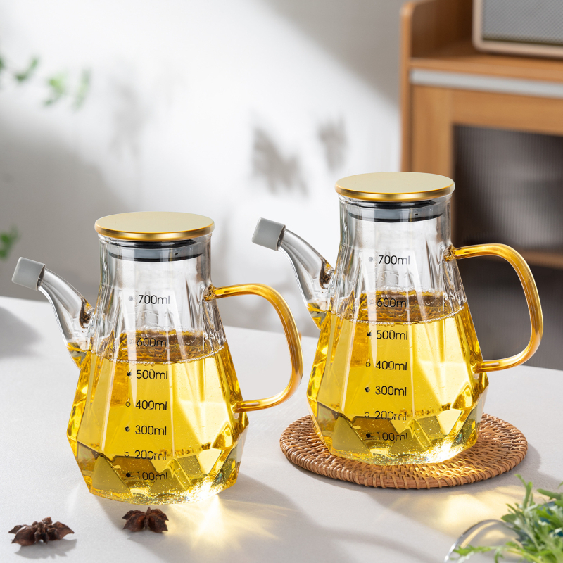 Staklena boca za ulje s izljevom u obliku orlovog kljuna, bez kapanja, mjerna skala, moderni minimalistički stil