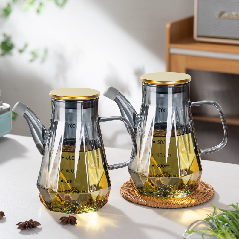 Staklena boca za ulje s izljevom u obliku orlovog kljuna, bez kapanja, mjerna skala, moderni minimalistički stil