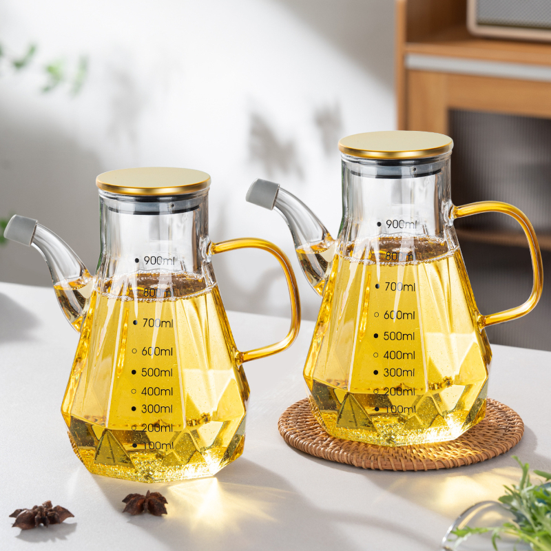 Staklena boca za ulje s izljevom u obliku orlovog kljuna, bez kapanja, mjerna skala, moderni minimalistički stil