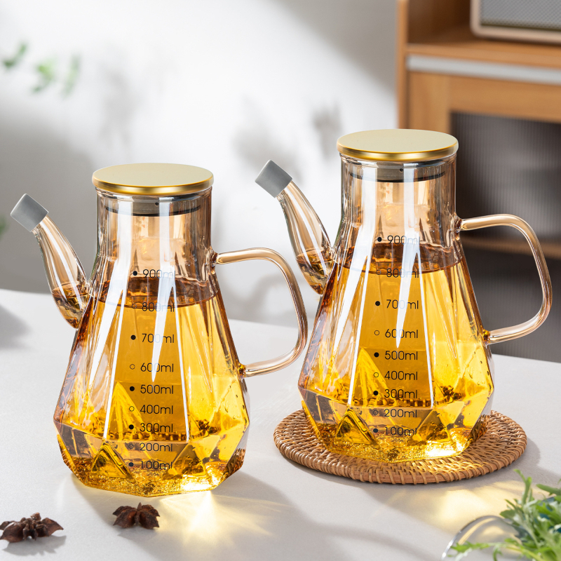 Staklena boca za ulje s izljevom u obliku orlovog kljuna, bez kapanja, mjerna skala, moderni minimalistički stil