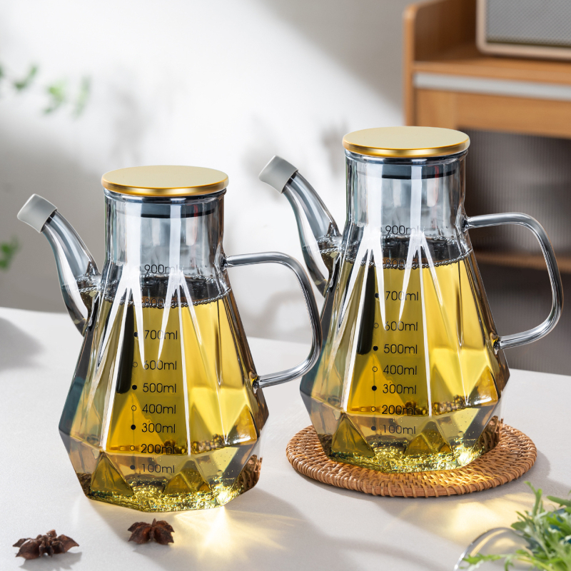 Staklena boca za ulje s izljevom u obliku orlovog kljuna, bez kapanja, mjerna skala, moderni minimalistički stil