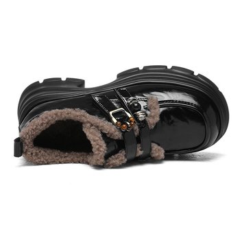 Ženske kožne loaferice s okruglim vrhom, Slip-on, gornji dio od teleće kože, debeli pet 6–8 cm