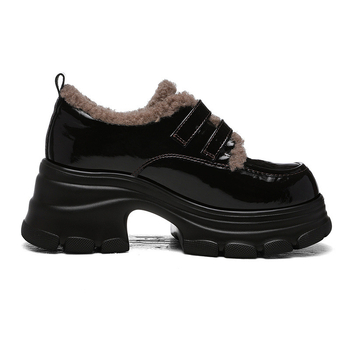 Ženske kožne loaferice s okruglim vrhom, Slip-on, gornji dio od teleće kože, debeli pet 6–8 cm